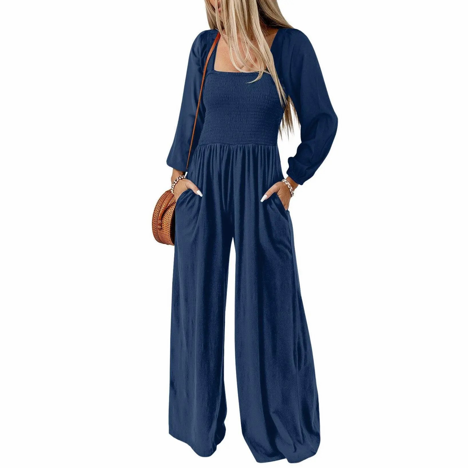 🌿 Women's Long Sleeve Wide Leg Casual Jumpsuit