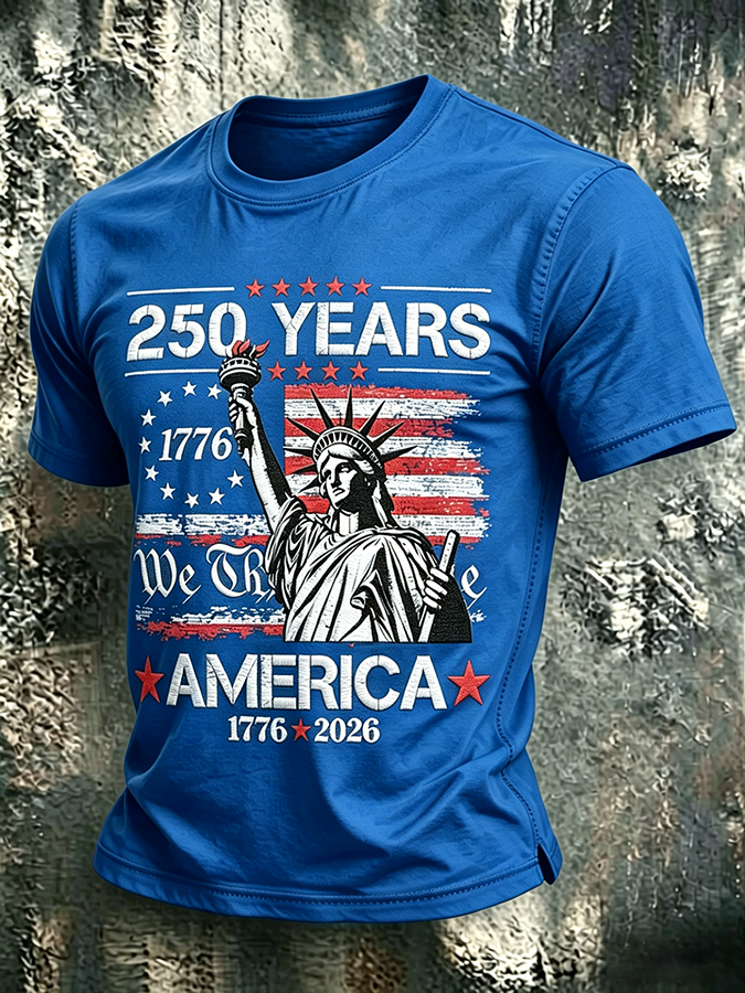 Men'S Casual American 250Th Anniversary Personalized Printed Round Neck T-Shirt