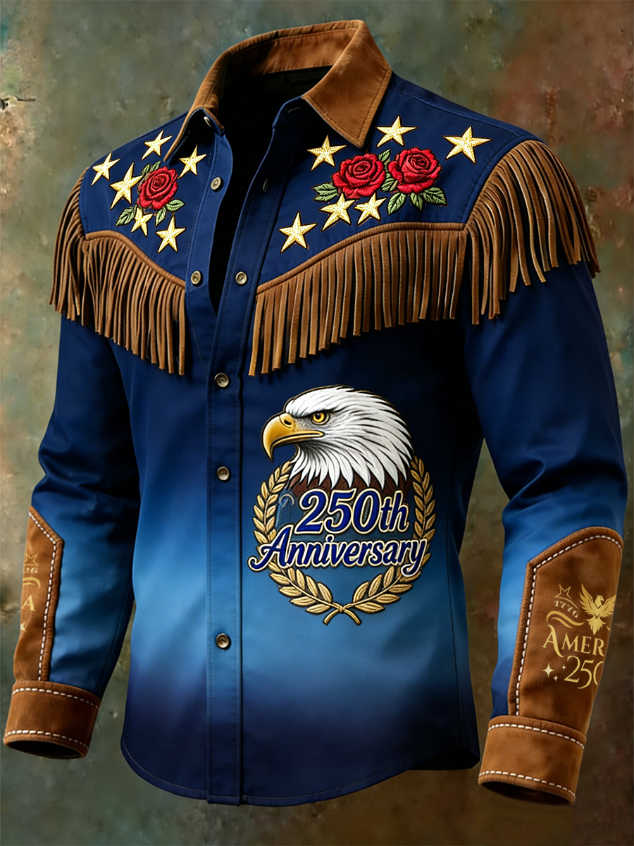 Men's 250th Anniversary Bald Eagle Embroidered Fringe Western Shirt