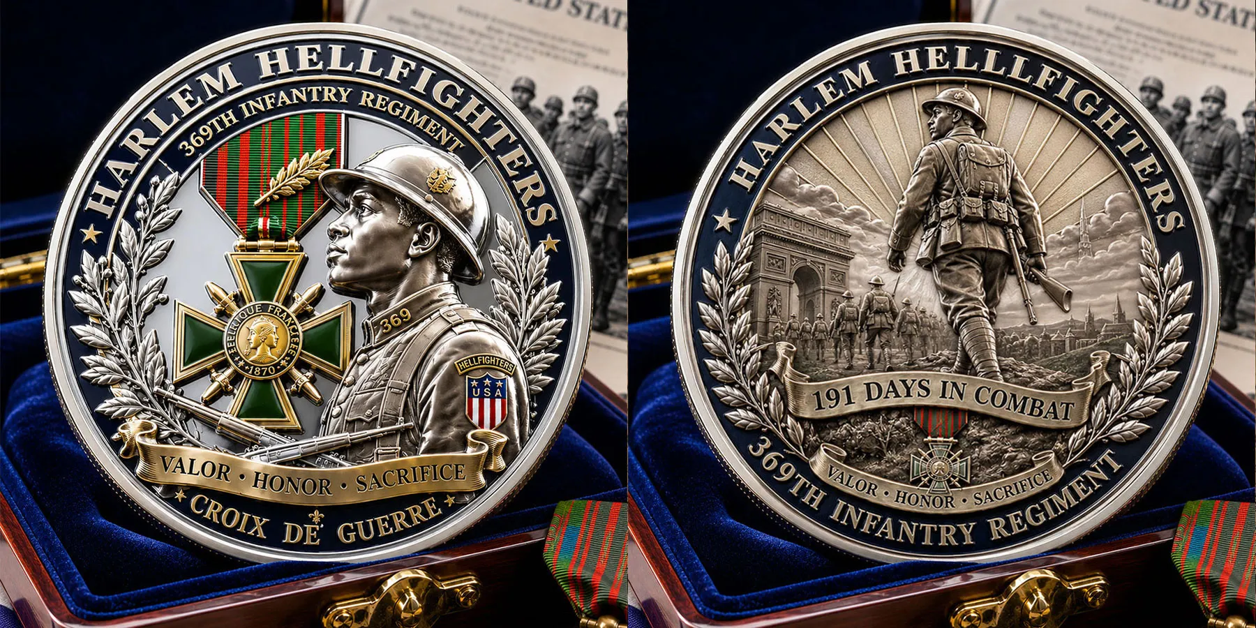 Harlem Hellfighters Commemorative Metal Medal – 369th Infantry Regiment Tribute