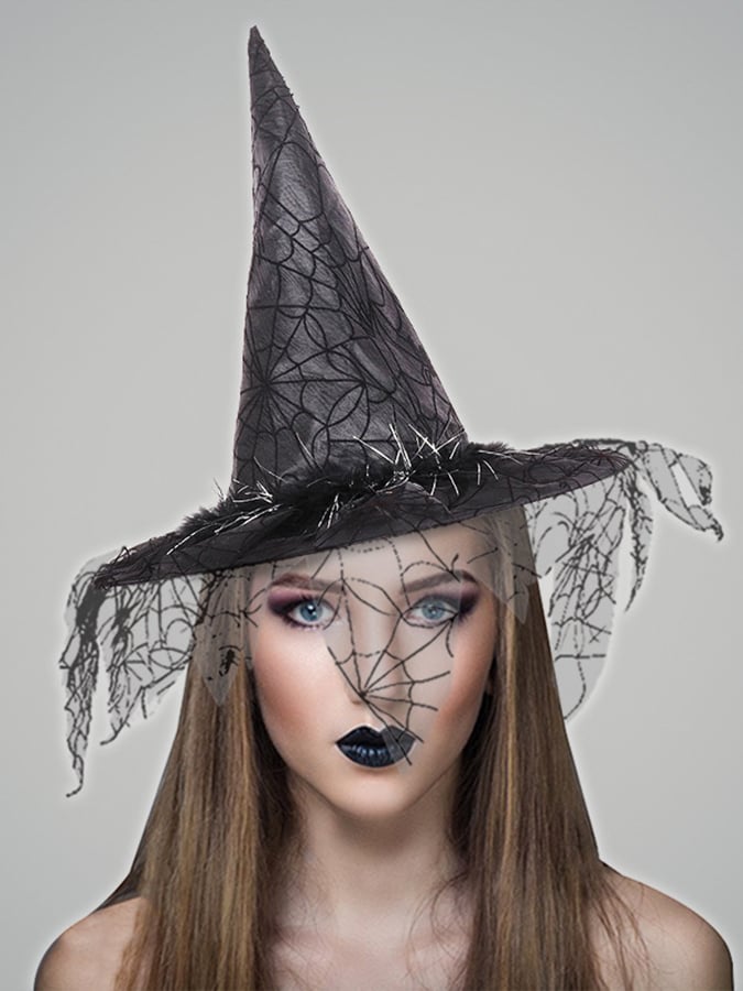 Women's Halloween Mesh Spider Web Witch Hat