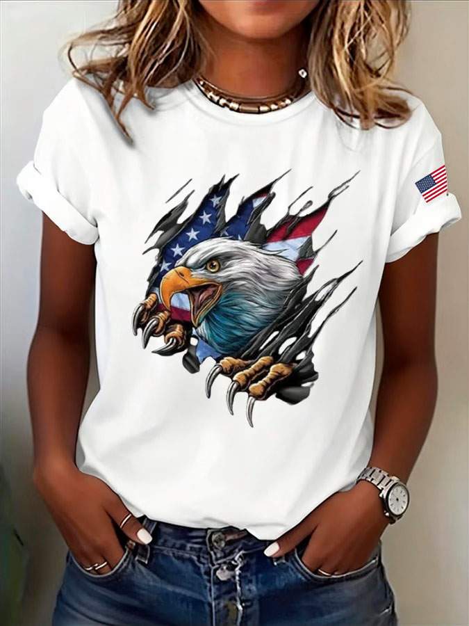 Women'S American Independence Day 250Th Anniversary Printed Round Neck Short Sleeve T-Shirt