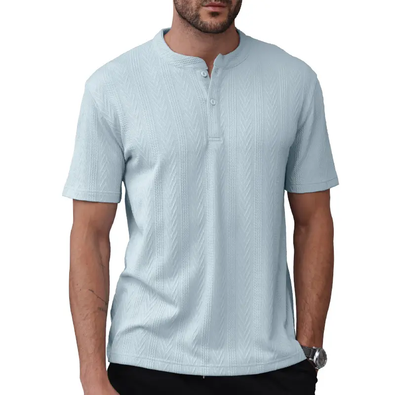 Men’s Textured Henley T-Shirt Short Sleeve Casual Top – Lightweight Breathable Summer Shirt