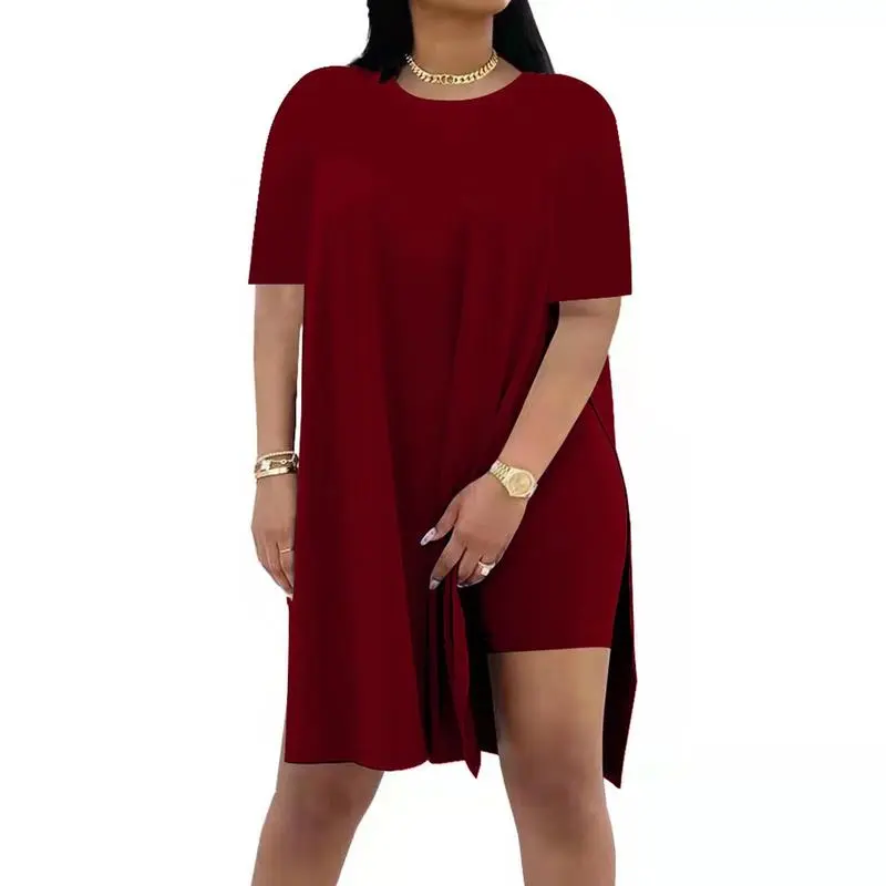 Women Plus Crewneck Short Sleeve Tops and Skinny Biker Shorts Sets