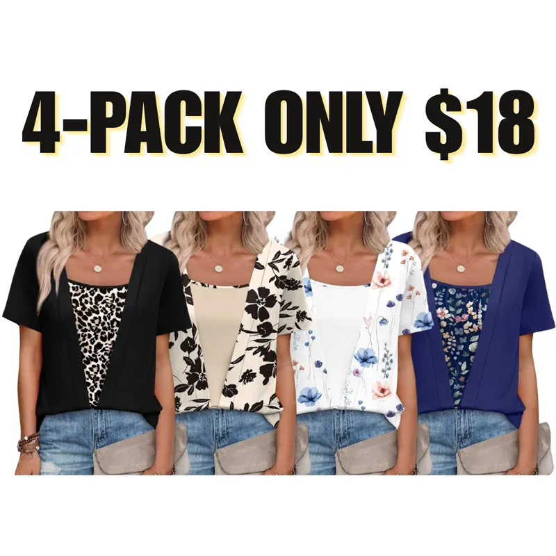 🔥8-PACK $24 - Women's 2-in-1 Short Sleeve Summer Casual Blouse