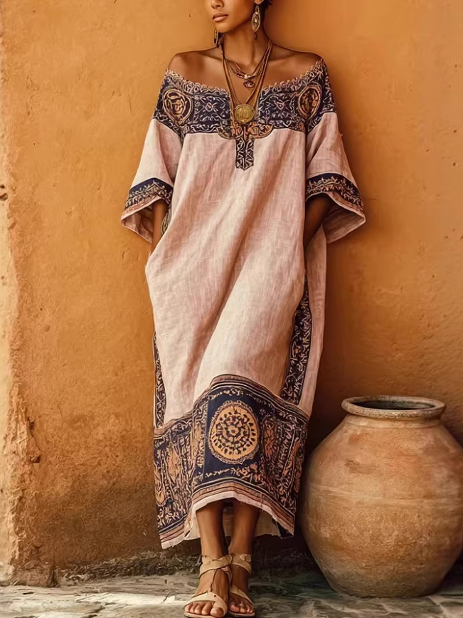 Women's Vacation Bohemian Graphic Printed Off Shoulder Loose Maxi Dress