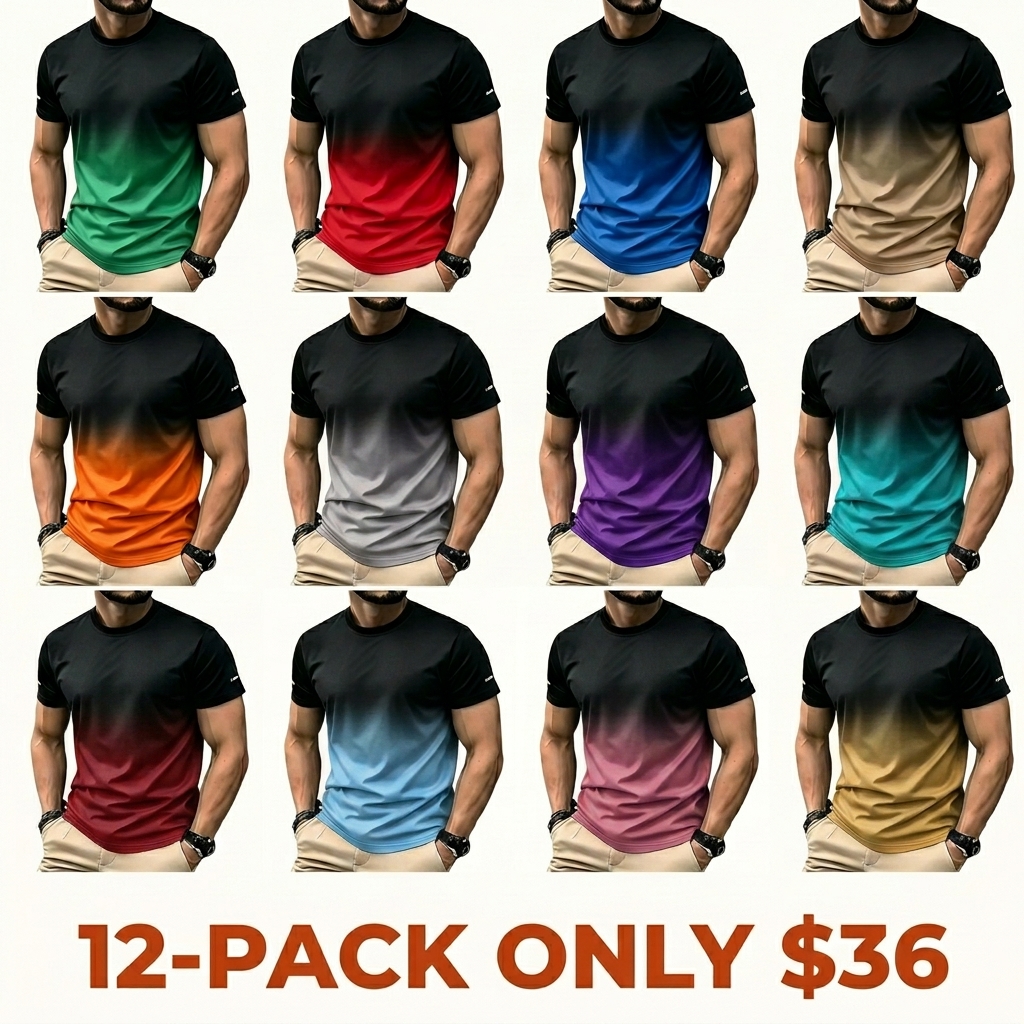 Men's athleisure T-shirt featuring a gradient print design and a stylish crew neck, crafted from breathable, quick-drying fabric