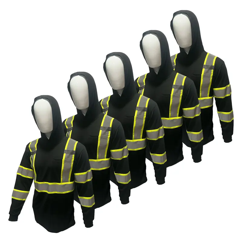 5 PACK SHIRT ST908 High Visibility Hoodie Long Sleeve Safety Shirt with hoodie Polyester Birdeye Mesh in various color