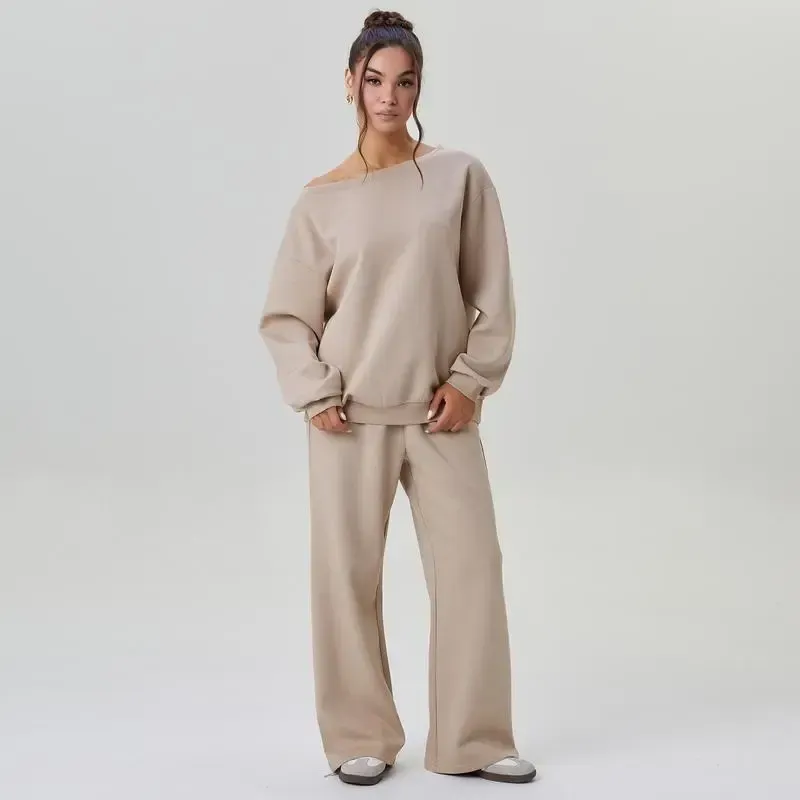 Women’s Sloping Shoulder Top & Wide Leg Pants Set