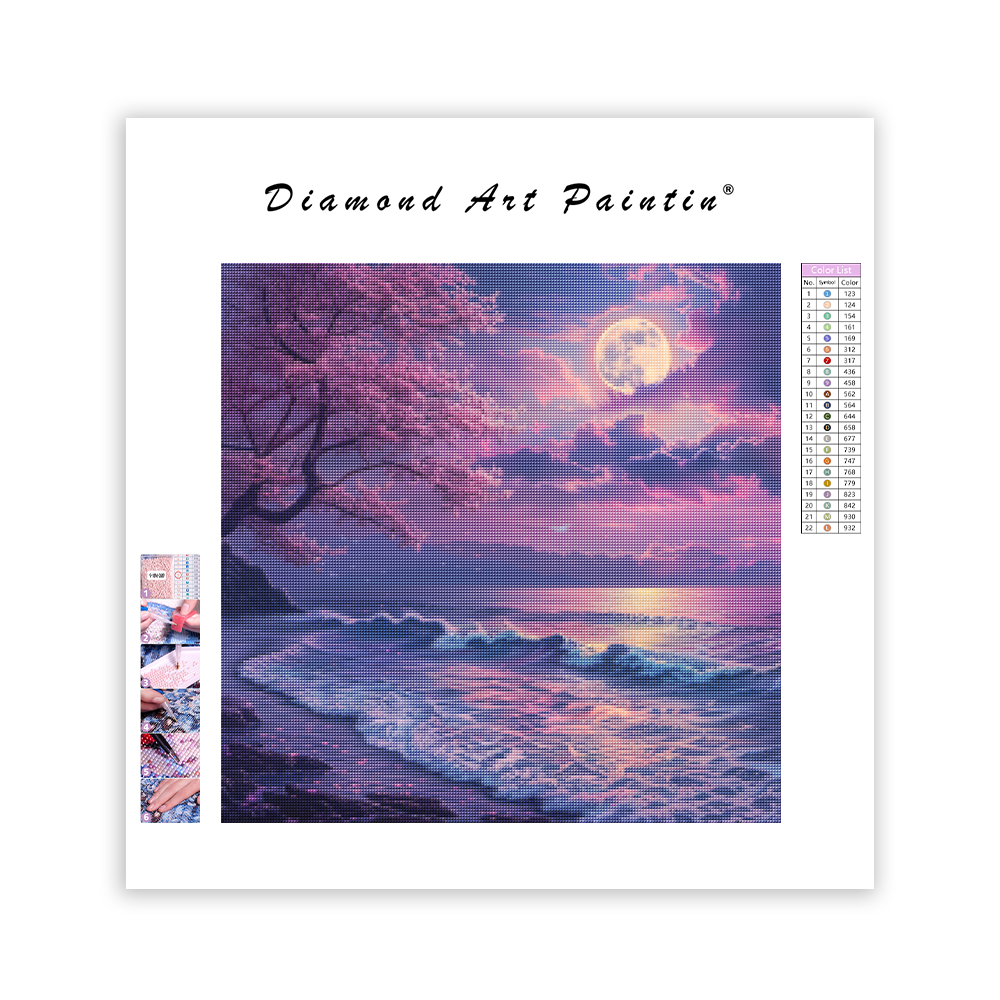 Sakura Moonlight Seaside - Diamond Painting