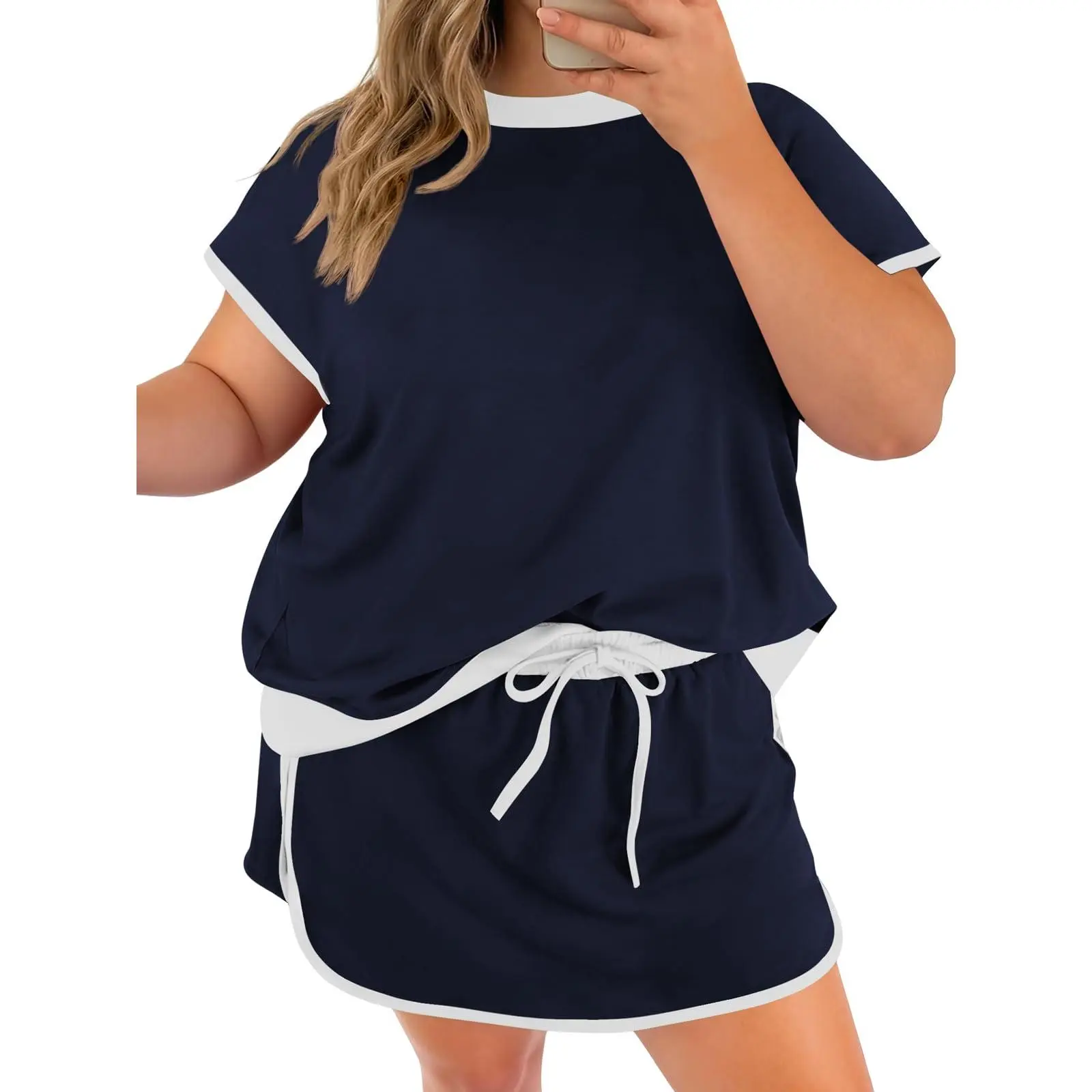 Women's Plus-Size Two-Piece Polyester Shorts Set