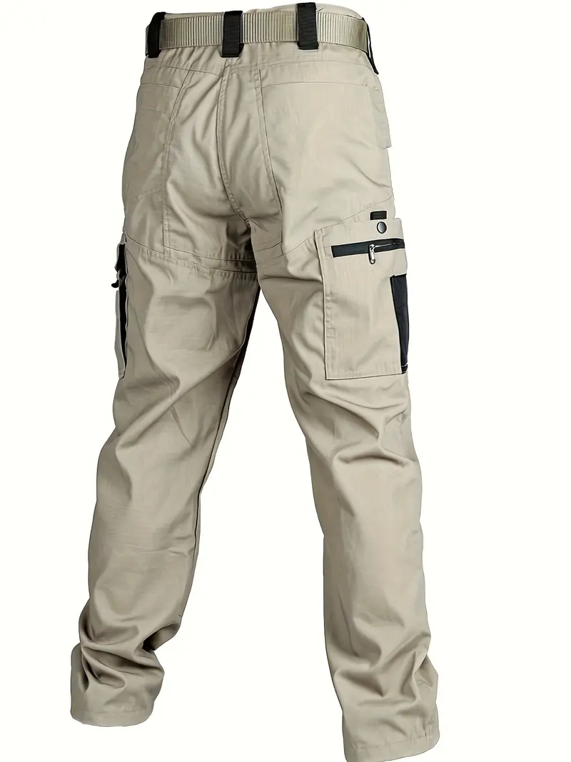 Men's Solid-Color Waterproof Tactical Cargo Pants — Belt Included, Multi-Pocket Design, Durable Outdoor Hiking & Casual Trousers