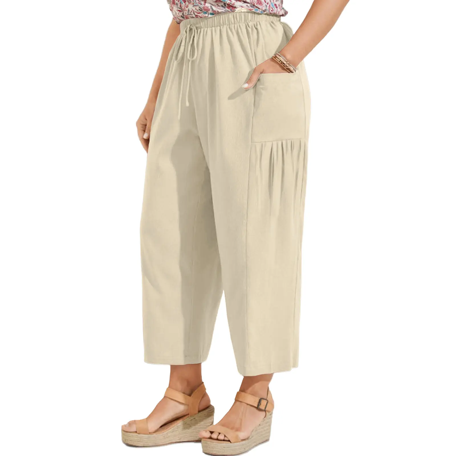 Women's Plus-Size Wide-Leg Pants — Pure Cotton Loungewear with Pockets