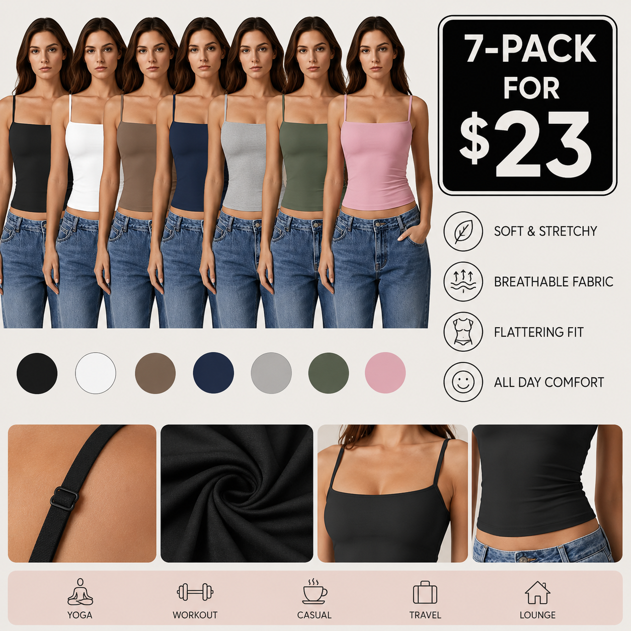Double-Lined Adjustable Cami Tank