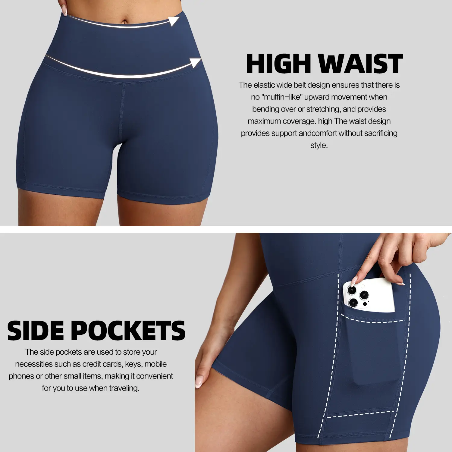 Women's High Waist Yoga Biker Shorts with Pocket