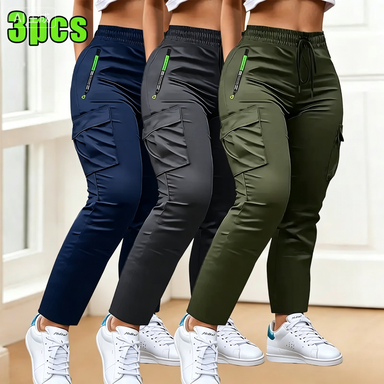 Last Chance! 6 Pieces for $24 – Today Only! Women's 3-Pack Multi-Pocket Thin Overalls – Four-Season Drawstring Casual Straight Trousers for Outdoor Sports & Daily Wear