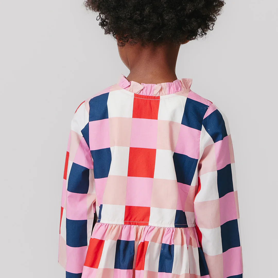 Girl's Autumn Dress Navy and Red Check