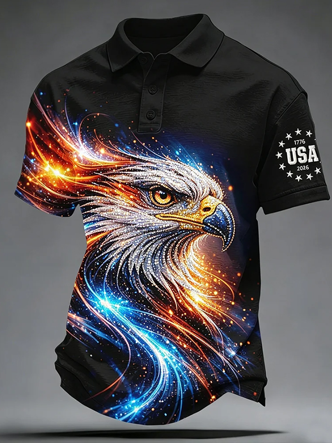 Men'S Casual American Independence Day Printed Celebration Short Sleeved Polo Shirt