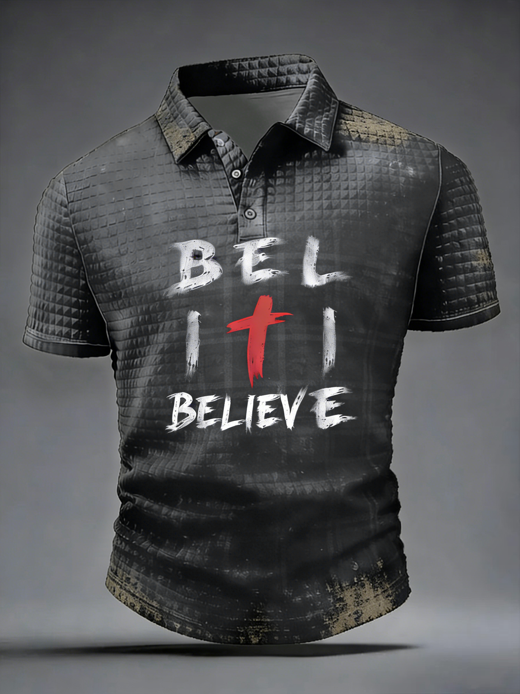 Vintage Grunge Christian Cross Believe Short Sleeve Polo