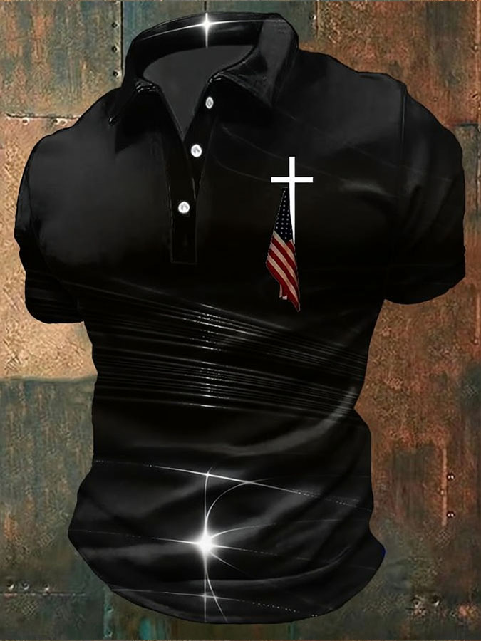Men'S Casual American Independence Day Printed Celebration Short Sleeved Polo Shirt