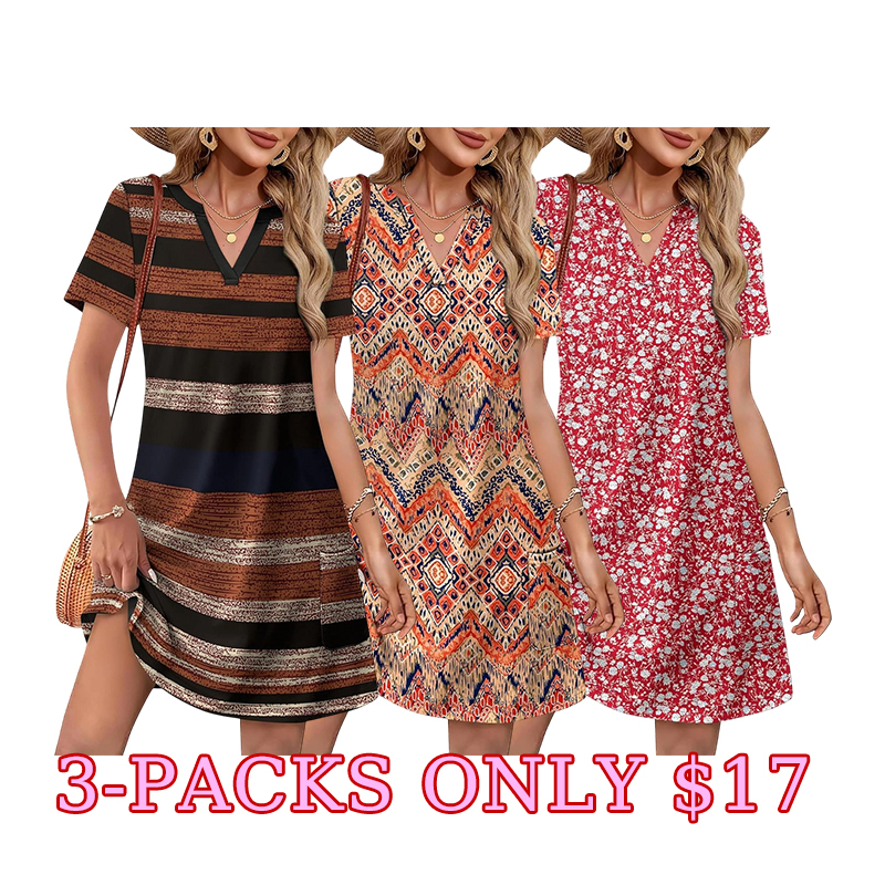🌸 BreezyCharm Women's V-Neck Midi Dress