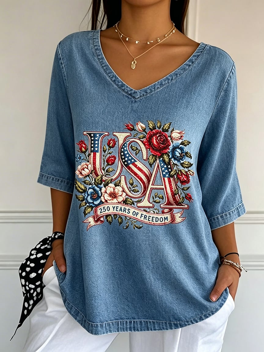 Women's 250th Anniversary Freedom Flower Art  Print   Shirt
