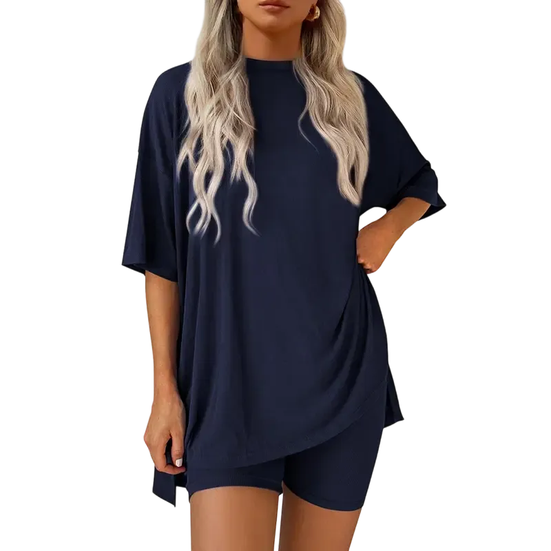 Women's Summer Two-Piece Set Casual Oversized Split Hem Shirts