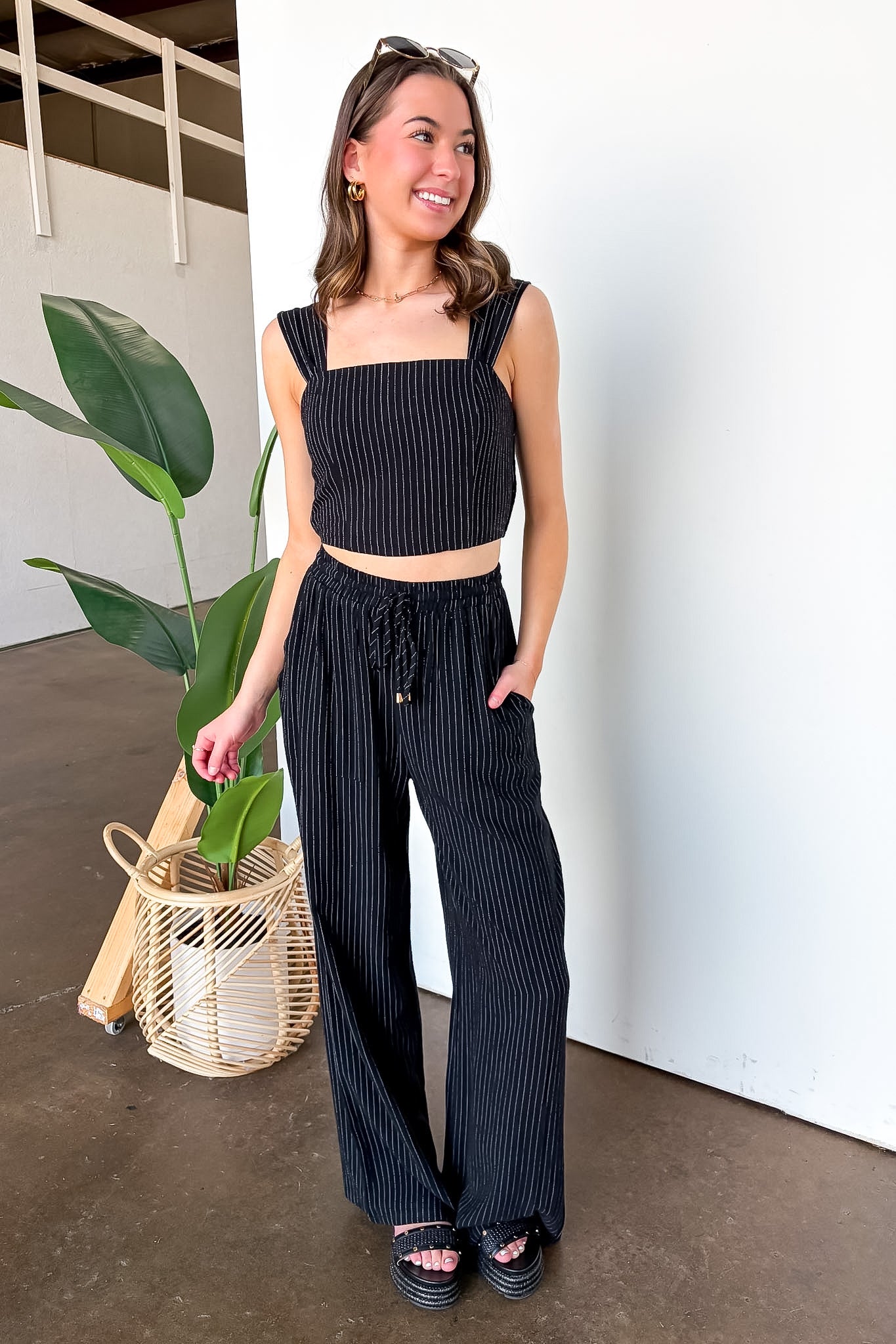 Striped Linen Smock Waist Pants