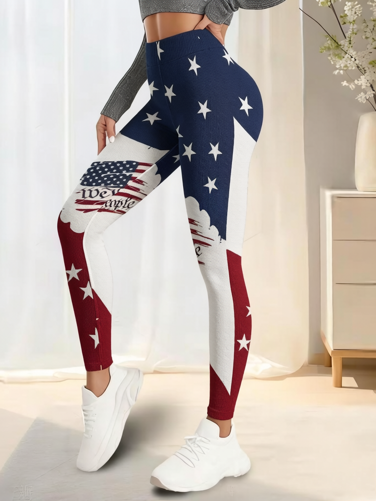 Women's American Flag We The People Art Print High-Waisted Leggings