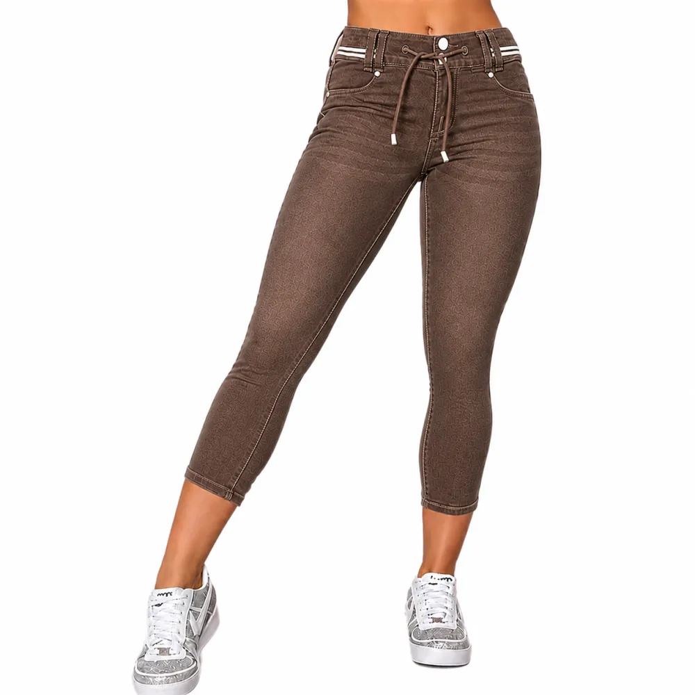 🔥Flash Sale⚡️Wash Contrast Binding Double Button Drawstring Mid Waist Capri Jeans Fit Pants High Stretch Women's Bottoms Streetwear Style