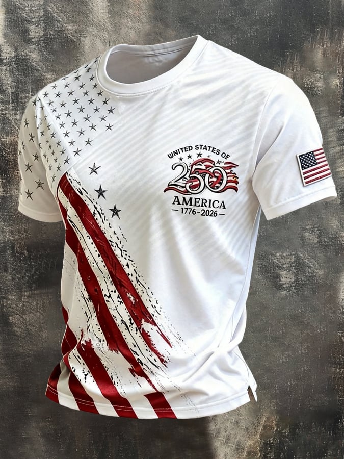 Men's Retro Independence Day Patriot Crew Neck T-Shirt