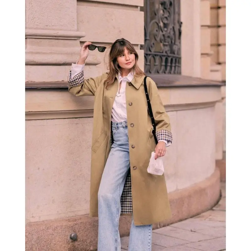 Womens Long Trench Coat Single Breasted Windproof Overcoat