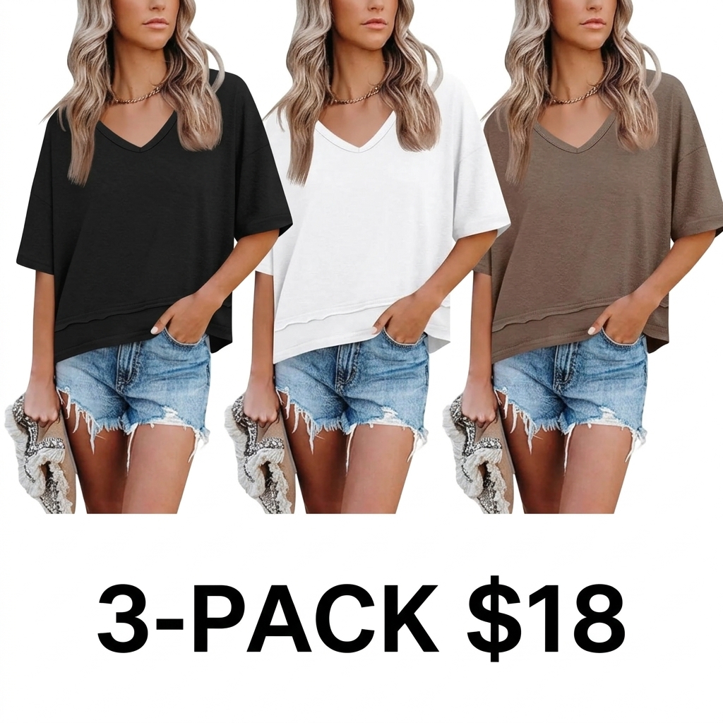 Women's Summer V Neck T Shirts Casual Short Sleeve Flowy Tops Cute Loose Fit Basic Tees Premium Blend Fabric Flattering V Neckline