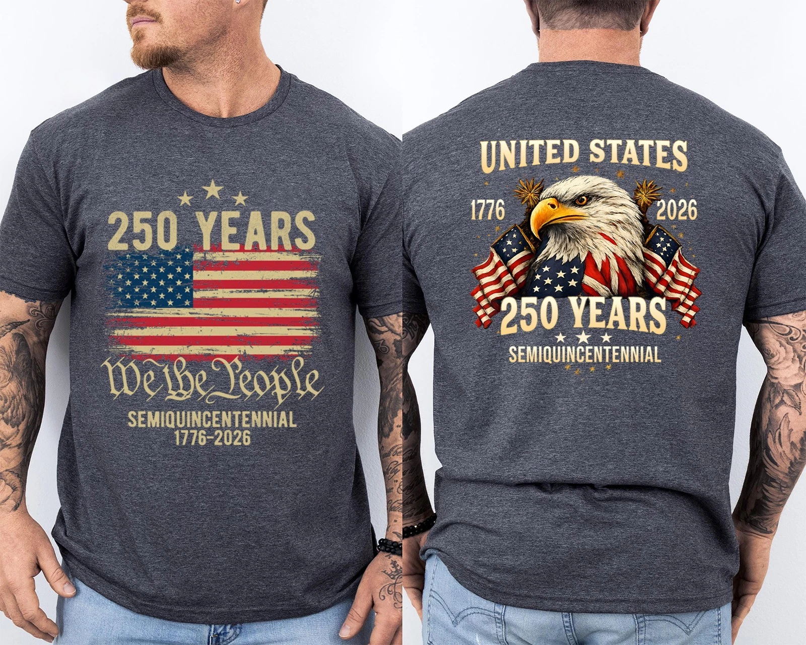 Men'S Casual American 1776-2026 Anniversary Printed Short Sleeved T-Shirt