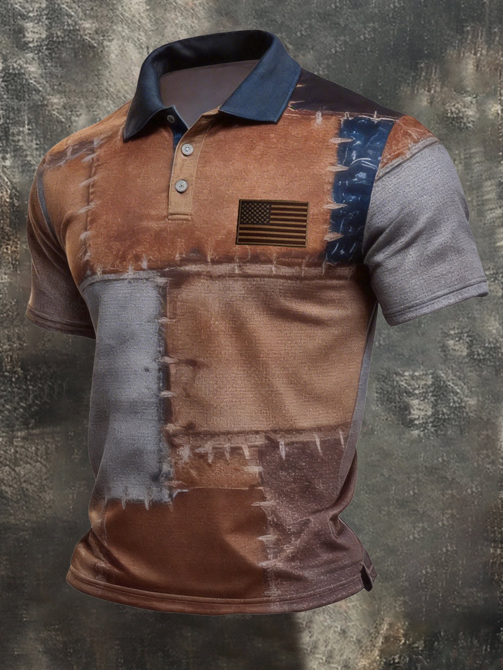 Men's Retro Patriot Color Block Polo Collar Short Sleeve