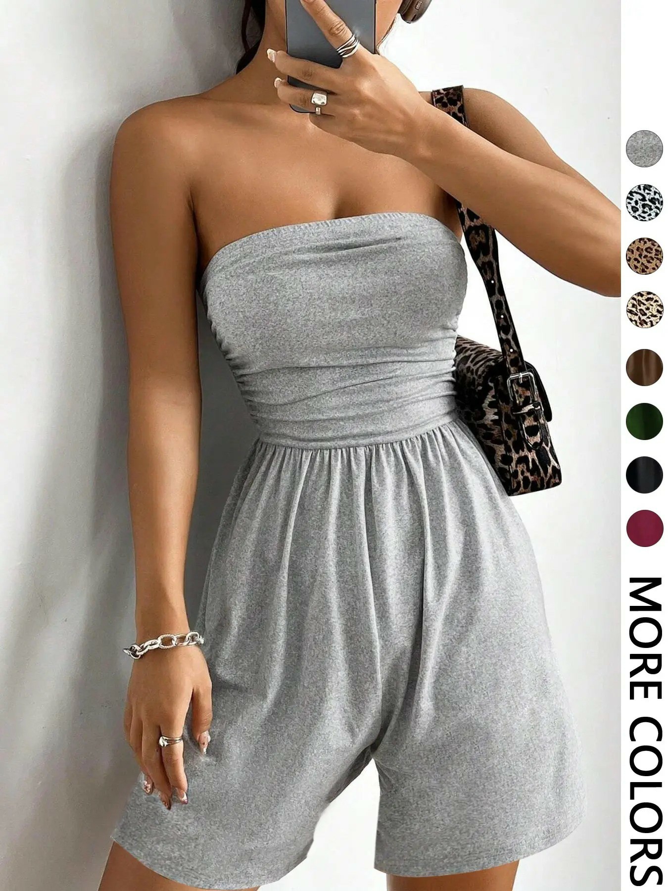 Women's Solid Color Fitted Romper, Casual Chic Fashion Romper for Summer, Women's Clothes for Daily Wear
