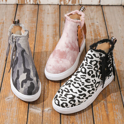 Lace-Up Round Toe Canvas Boots with Side Zip (multiple color options)