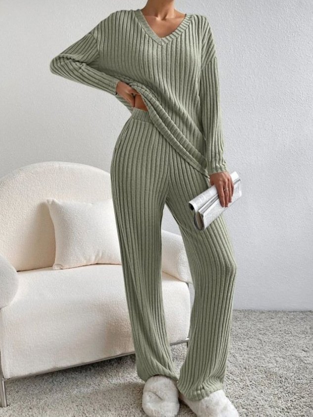 Women's Embossed Plain Daily Going Out Two-Piece Set Apricot Casual Spring/Fall Top With Pants Matching Set