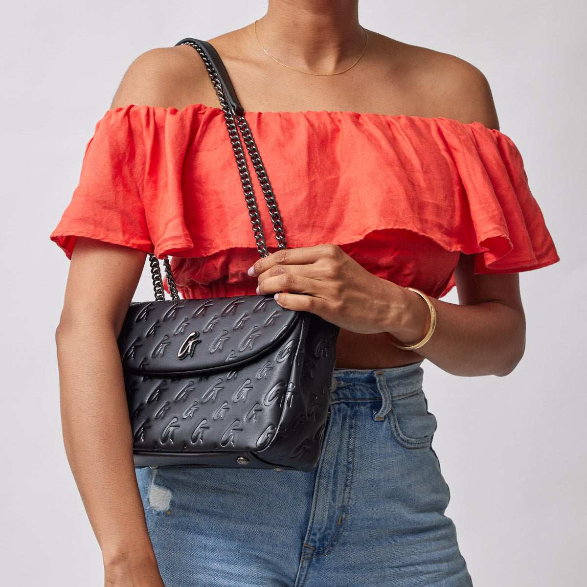 MEDIUM MONOGRAM FLAP BAG - BLACK