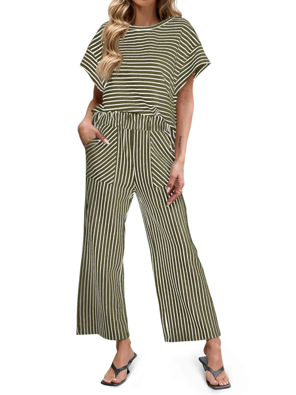 Women's Striped 2 Piece Lounge Set