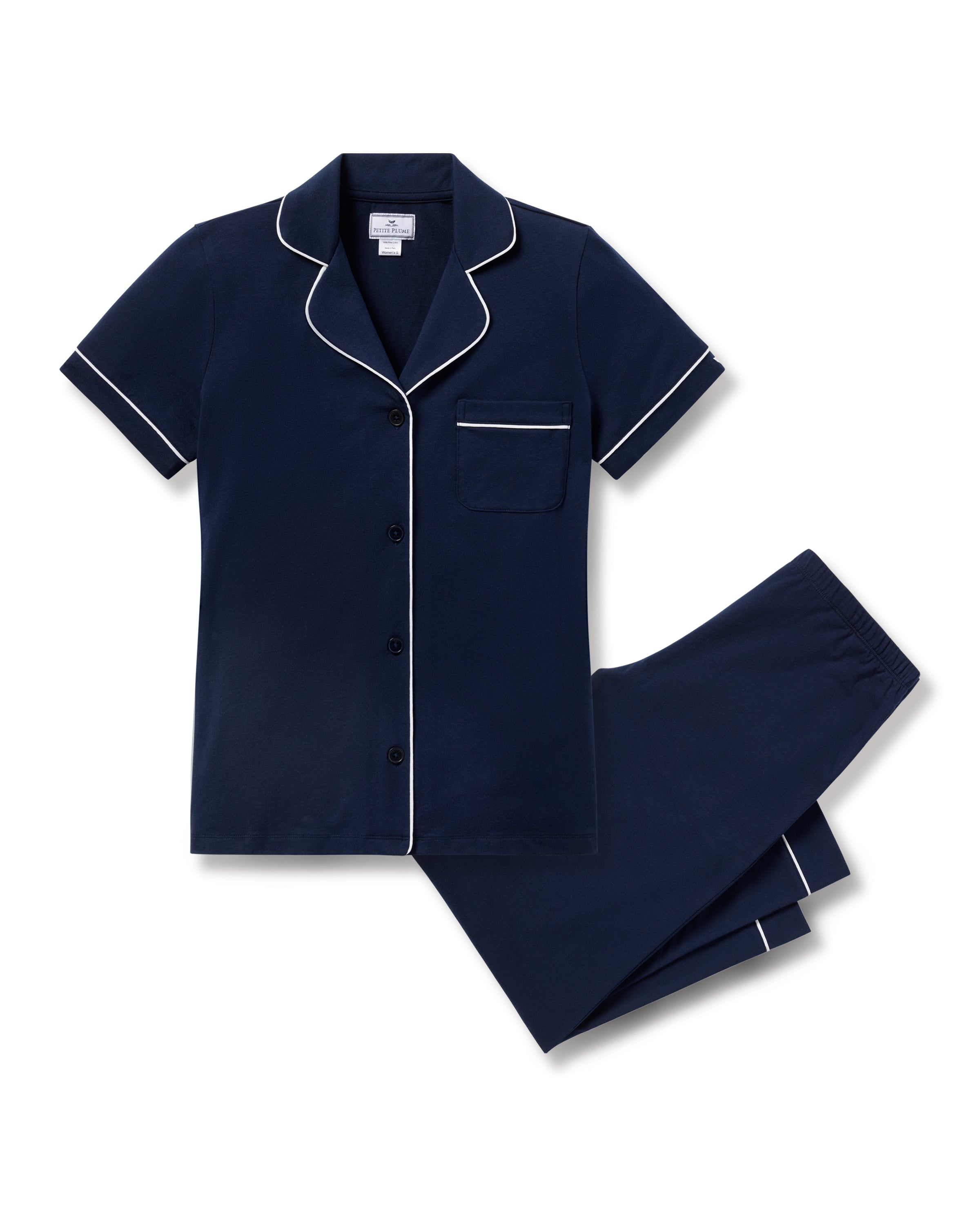 Women's Pima Cropped Pajama Set in Navy