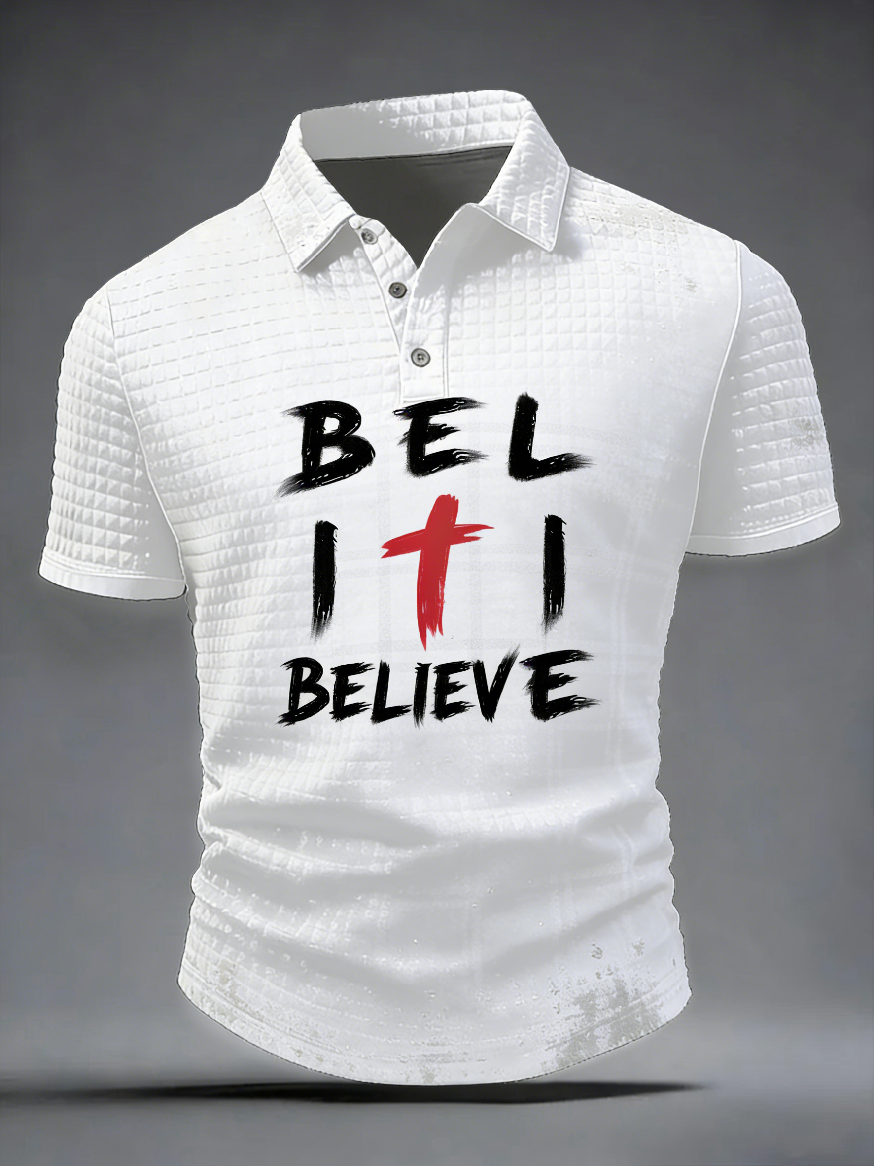 Vintage Grunge Christian Cross Believe Short Sleeve Polo
