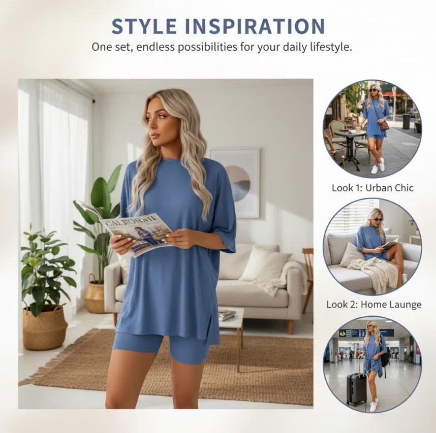 Women's Oversized Tee & Shorts Loungewear Sets