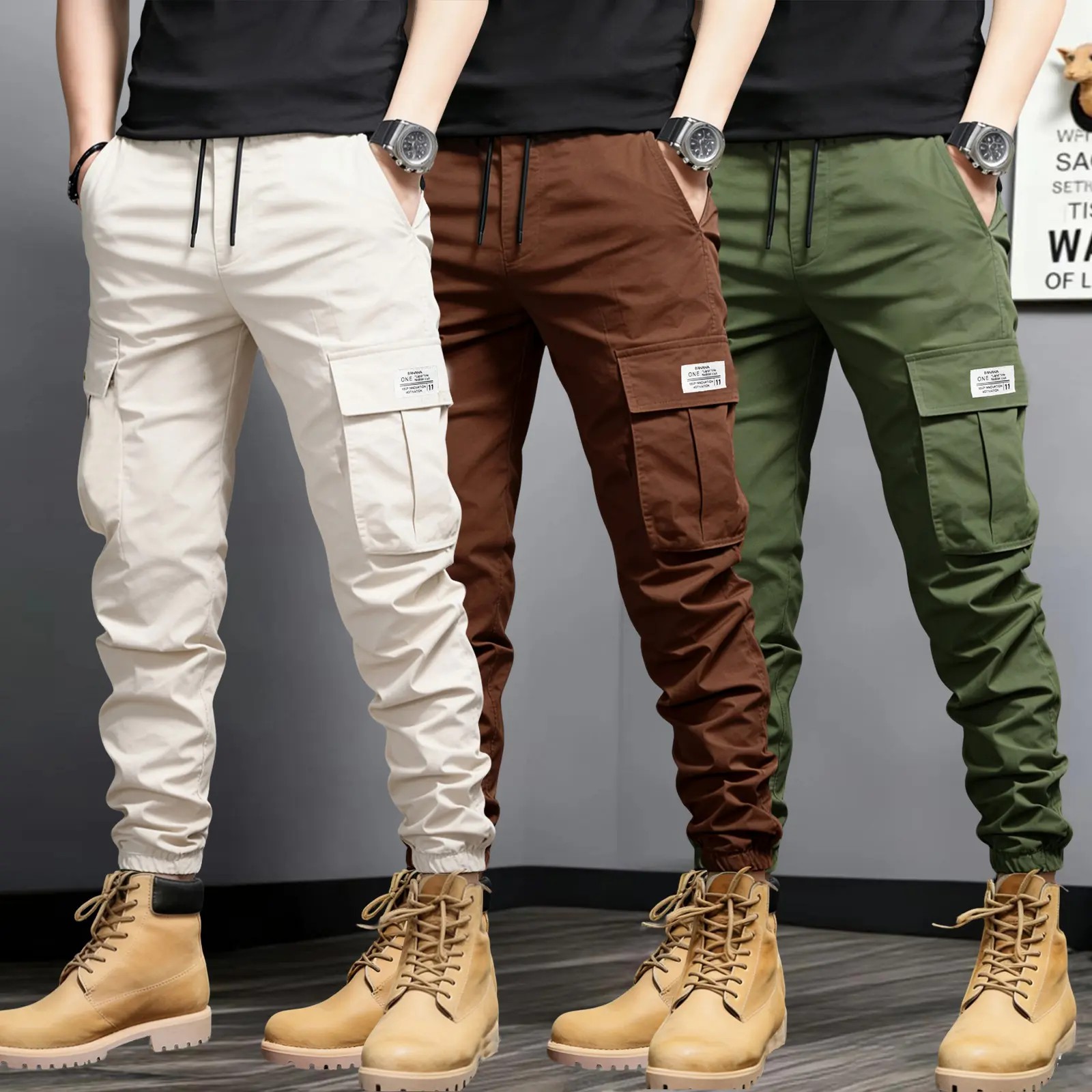 Men's 5-Pack Multi-Pocket Cargo Jogger Pants – Slim Fit, Tapered Leg, Casual Streetwear