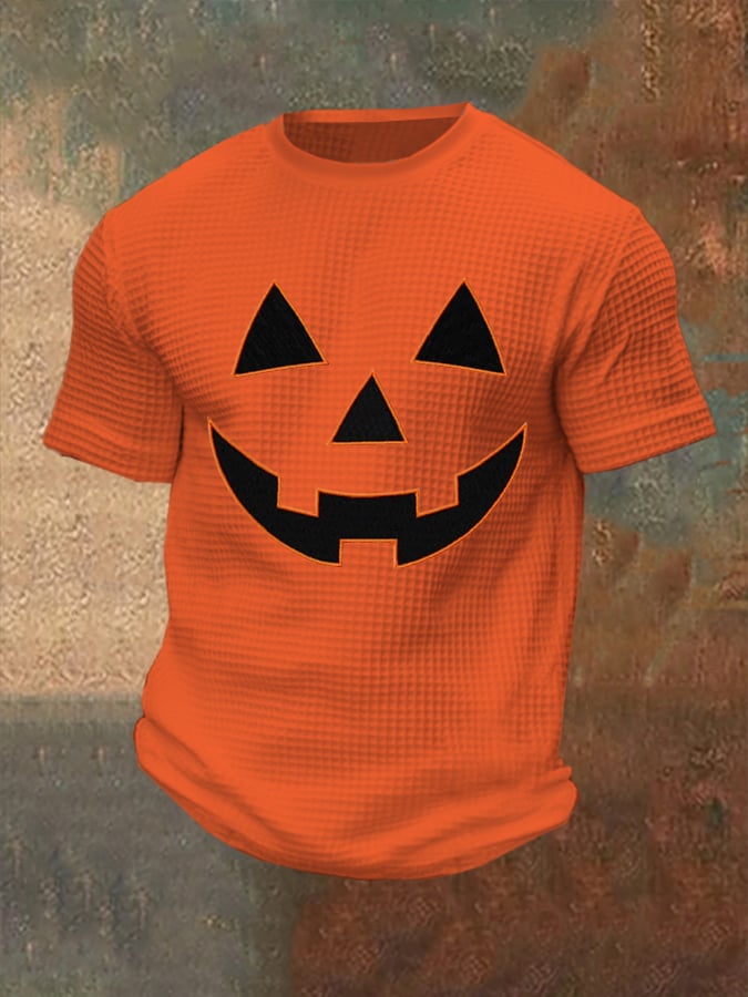 Men's Halloween Pumpkin Face Waffle Top