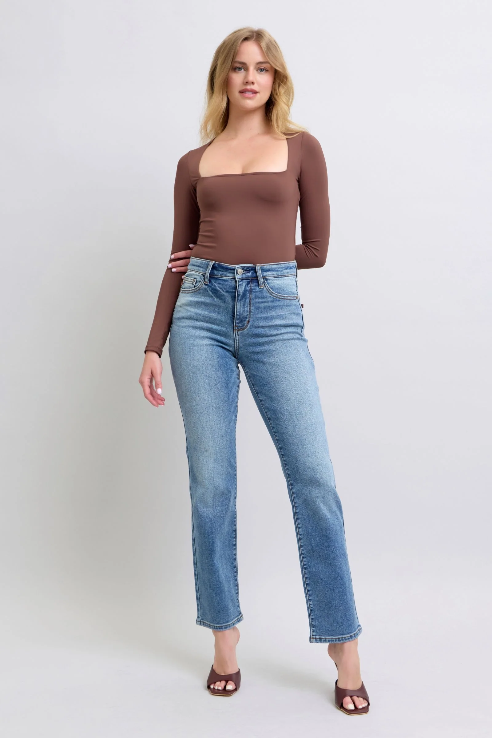 Blue Full Size Wash Thermal Straight Jeans with Pockets