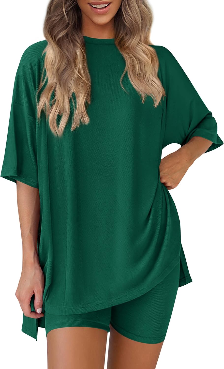 Women 2 Piece Lounge Set 2026 Summer Casual Oversized Shirts Biker Shorts Matching Airport Travel Outfit Clothes