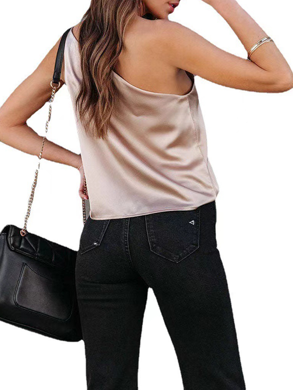 Asymmetric Solid Color Loose Sleeveless One-Shoulder Vest Top
