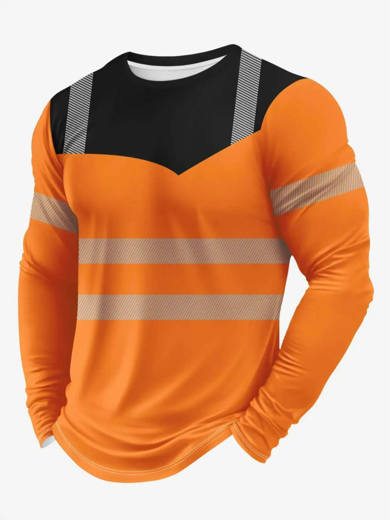 Men's Long-Sleeve Athletic T-Shirt — High-Performance Sportswear — Quick-Drying Top with Fluorescent Color-Blocking
