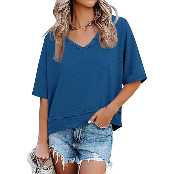 Cicy Bell Women's Summer V-Neck T-Shirt — Premium Blend Fabric, Slimming V-Neck Design